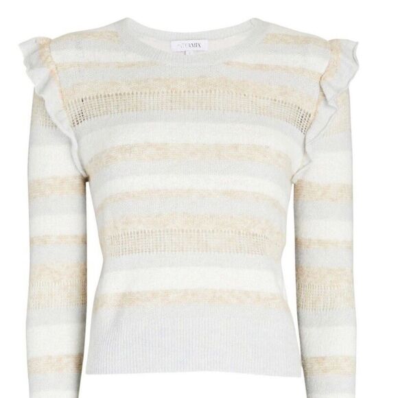 INTERMIX Elmore Ruffled Striped Sweater. Size P (XS) - Picture 4 of 8